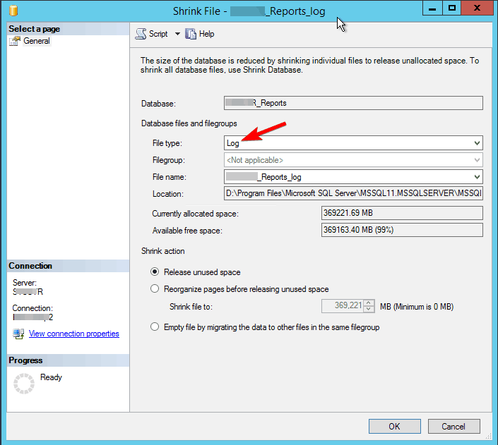 How to shrink LDF File SQL Management Studio SCCM