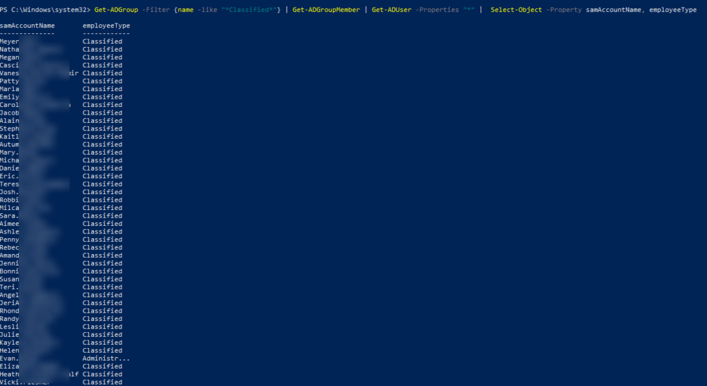 PowerShell | Find Users matching partial group name by employeeType