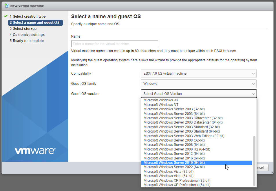 ESXi | Guest OS does not match the guest that is currently running