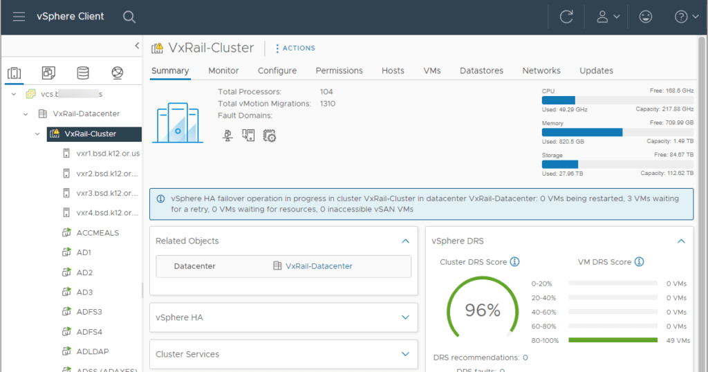 vSphere HA Failover operation in progress – Stuck Warning Message